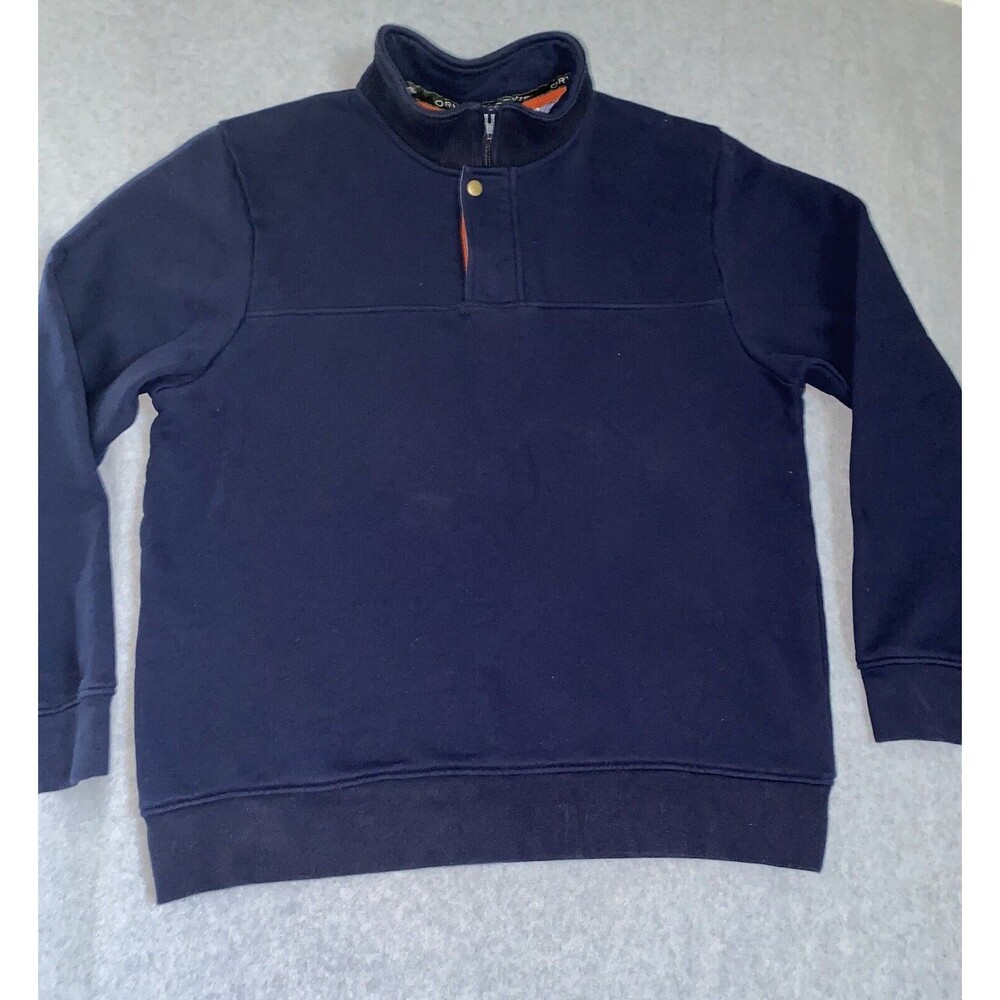 Orvis Sweater Men Large Blue Pullover Sweatshirt Quarter Zip Snap Fleece Outdoor